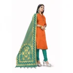 Banarasi Silk Unstitched Salwar-Suit Material Premium Quality With Dupatta (Color: Orange)