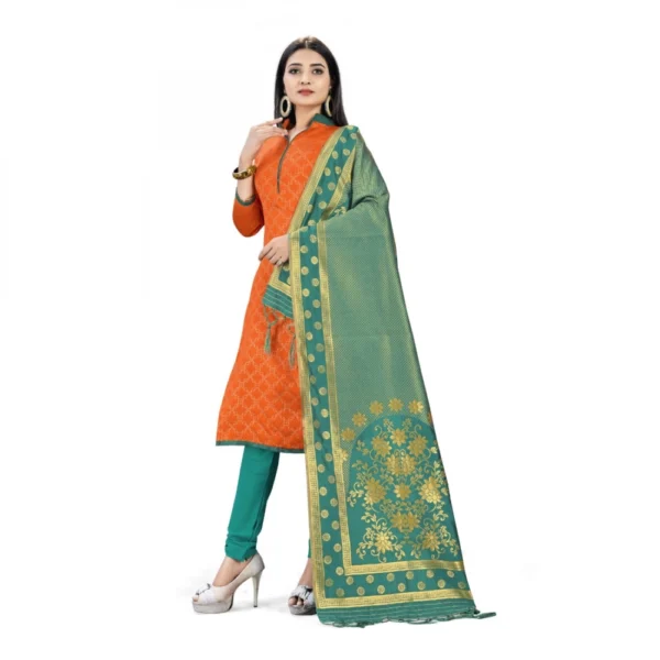 Banarasi Silk Unstitched Salwar-Suit Material Premium Quality With Dupatta (Color: Orange)