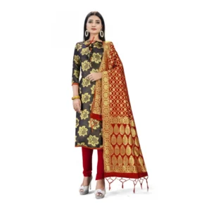 Banarasi Silk Unstitched Salwar-Suit Material Premium Quality With Dupatta (Color: Black)