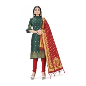 Banarasi Silk Unstitched Salwar-Suit Material Premium Quality With Dupatta (Color: Mehendi Green)