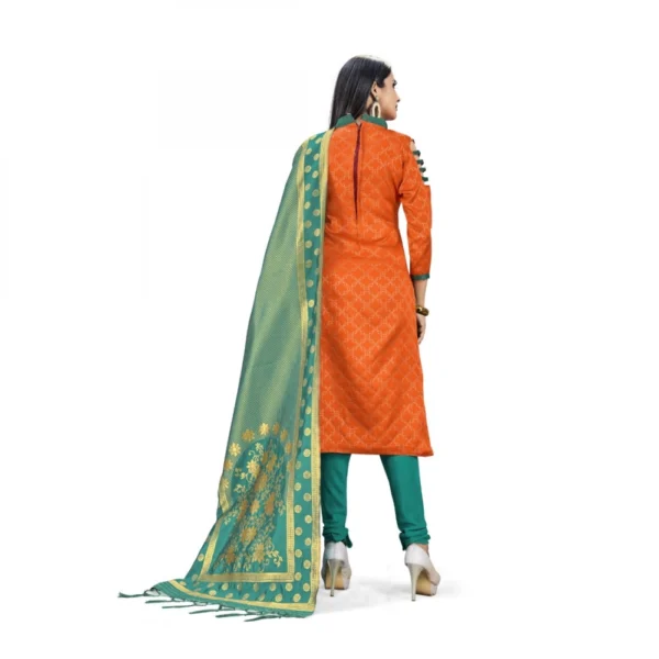Banarasi Silk Unstitched Salwar-Suit Material Premium Quality With Dupatta (Color: Orange)