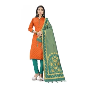 Banarasi Silk Unstitched Salwar-Suit Material Premium Quality With Dupatta (Color: Orange)