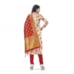 Banarasi Silk Unstitched Salwar-Suit Material Premium Quality With Dupatta (Color: Cream,Red)