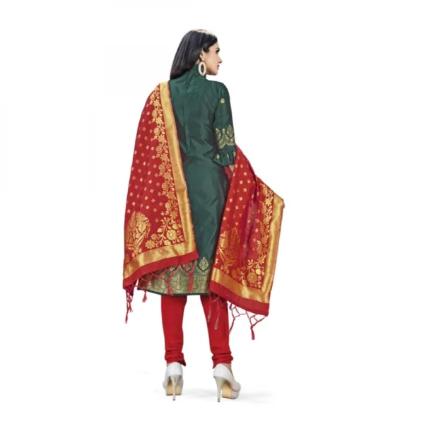 Banarasi Silk Unstitched Salwar-Suit Material Premium Quality With Dupatta (Color: Mehendi Green)