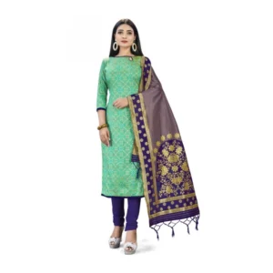 Banarasi Silk Unstitched Salwar-Suit Material Premium Quality With Dupatta (Color: Green)
