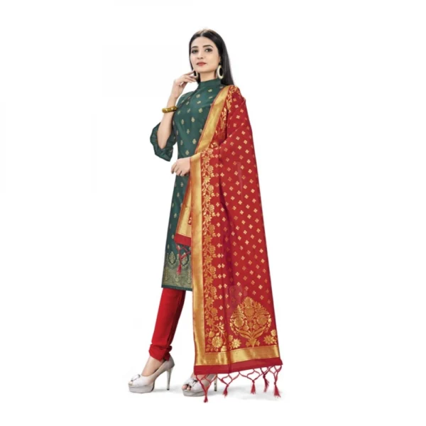 Banarasi Silk Unstitched Salwar-Suit Material Premium Quality With Dupatta (Color: Mehendi Green)