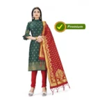 Banarasi Silk Unstitched Salwar-Suit Material Premium Quality With Dupatta (Color: Mehendi Green)