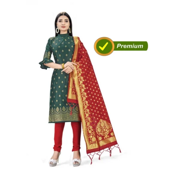 Banarasi Silk Unstitched Salwar-Suit Material Premium Quality With Dupatta (Color: Mehendi Green)