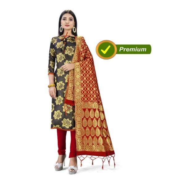 Banarasi Silk Unstitched Salwar-Suit Material Premium Quality With Dupatta (Color: Black)