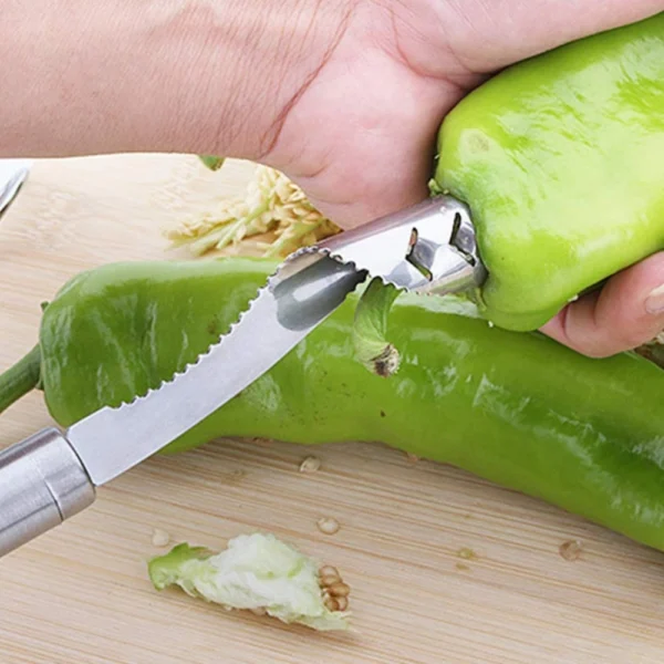 Generic Pack Of_2 Stainless Steel Chili Corer Peppers Seed Remover Knife With Serrated Edge Barbecue Tools (Color:Assorted)
