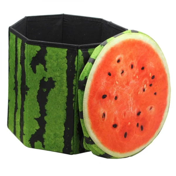Generic Creative 3 D Fruit Design Multipurpose Foldable Velvet Storage Seat Box Cum Stool (Color:Assorted)