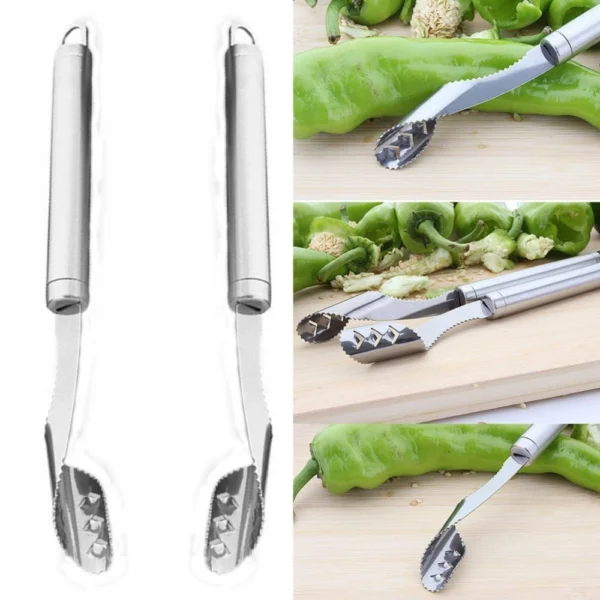 Generic Pack Of_2 Stainless Steel Chili Corer Peppers Seed Remover Knife With Serrated Edge Barbecue Tools (Color:Assorted)