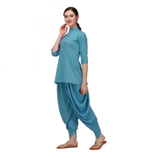 Women's Rayon Kurta Set With Bottom (Color:Blue, Material:Rayon)