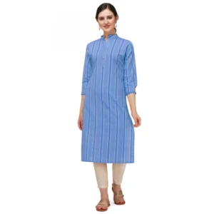 Women's Cotton Kurta Set With Bottom (Color:Blue, Material:Cotton)