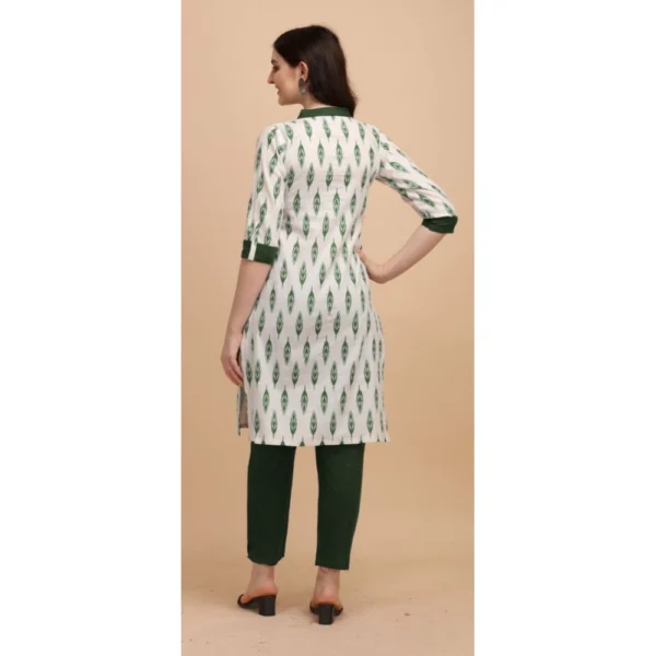 Women's Cotton Kurta Set With Bottom (Color:Green, Material:Cotton)