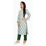 Women's Cotton Kurta Set With Bottom (Color:Green, Material:Cotton)