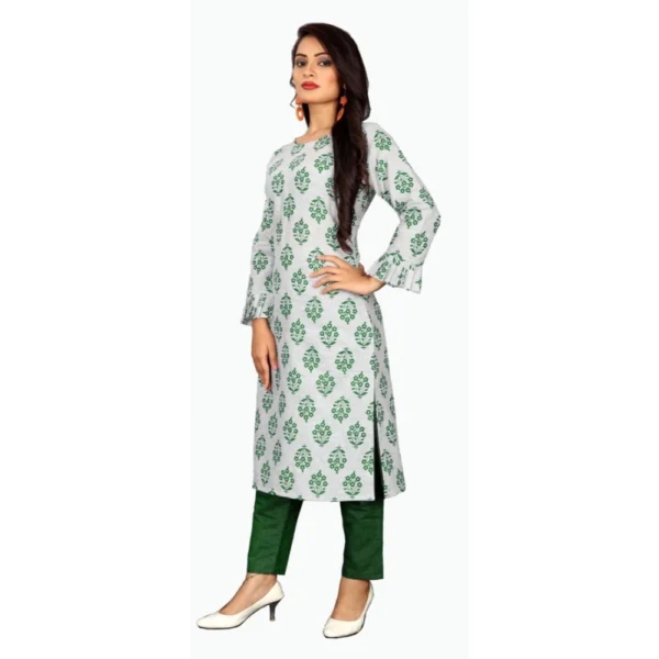 Women's Cotton Kurta Set With Bottom (Color:Green, Material:Cotton)