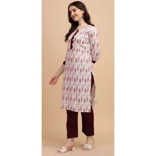 Women's Cotton Kurta Set With Bottom (Color:Red, Material:Cotton)