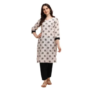 Women's Cotton Kurta Set With Bottom (Color:Black, Material:Cotton)