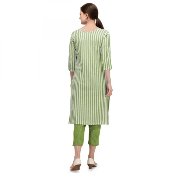 Women's Cotton Kurta Set With Bottom (Color:Green, Material:Cotton)