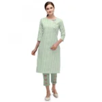 Women's Cotton Kurta Set With Bottom (Color:Green, Material:Cotton)