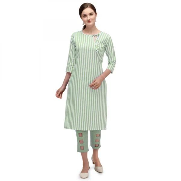 Women's Cotton Kurta Set With Bottom (Color:Green, Material:Cotton)