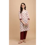 Women's Cotton Kurta Set With Bottom (Color:Red, Material:Cotton)
