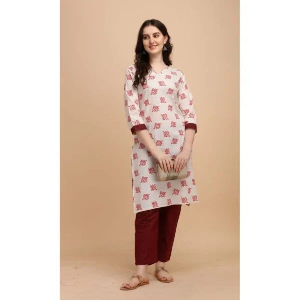Women's Cotton Kurta Set With Bottom (Color:Red, Material:Cotton)