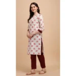 Women's Cotton Kurta Set With Bottom (Color:Red, Material:Cotton)