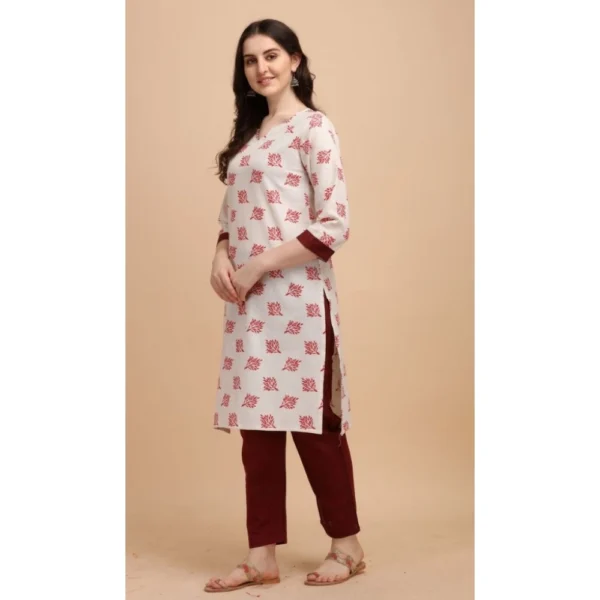 Women's Cotton Kurta Set With Bottom (Color:Red, Material:Cotton)