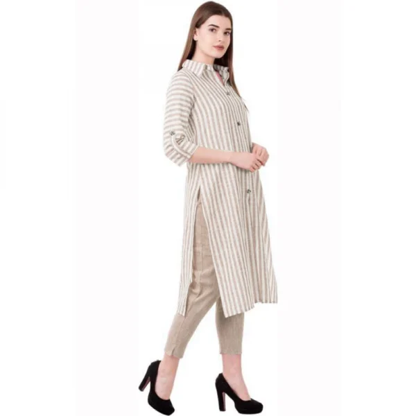 Women's Cotton Kurta Set With Bottom (Color:Chiku, Material:Cotton)