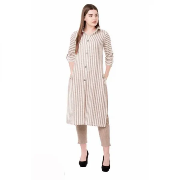 Women's Cotton Kurta Set With Bottom (Color:Chiku, Material:Cotton)