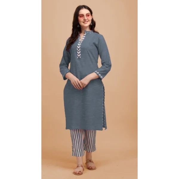 Women's Cotton Kurta Set With Bottom (Color:Grey, Material:Cotton)