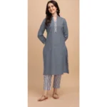 Women's Cotton Kurta Set With Bottom (Color:Grey, Material:Cotton)
