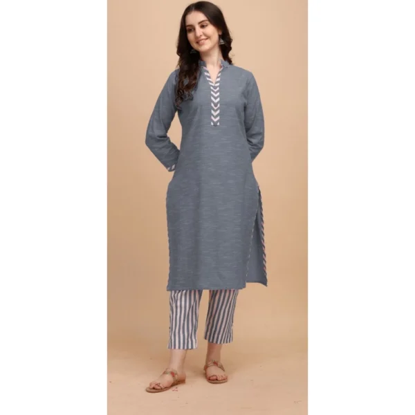 Women's Cotton Kurta Set With Bottom (Color:Grey, Material:Cotton)