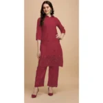 Women's Rayon Kurta Set With Bottom (Color:Maroon, Material:Rayon)