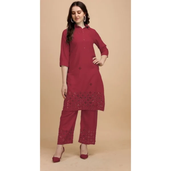 Women's Rayon Kurta Set With Bottom (Color:Maroon, Material:Rayon)