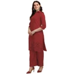 Women's Rayon Kurta Set With Bottom (Color:Maroon, Material:Rayon)