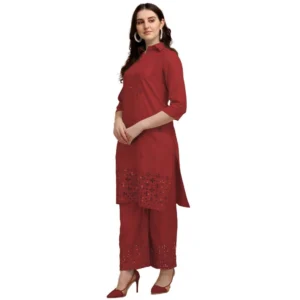 Women's Rayon Kurta Set With Bottom (Color:Maroon, Material:Rayon)