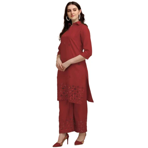 Women's Rayon Kurta Set With Bottom (Color:Maroon, Material:Rayon)