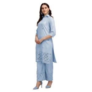 Women's Rayon Kurta Set With Bottom (Color:Grey, Material:Rayon)