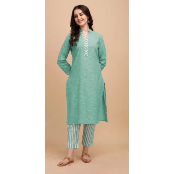 Women's Cotton Kurta Set With Bottom (Color:Rama, Material:Cotton)