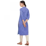Women's Cotton Kurta Set With Bottom (Color:Blue, Material:Cotton)