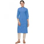 Women's Cotton Kurta Set With Bottom (Color:Blue, Material:Cotton)