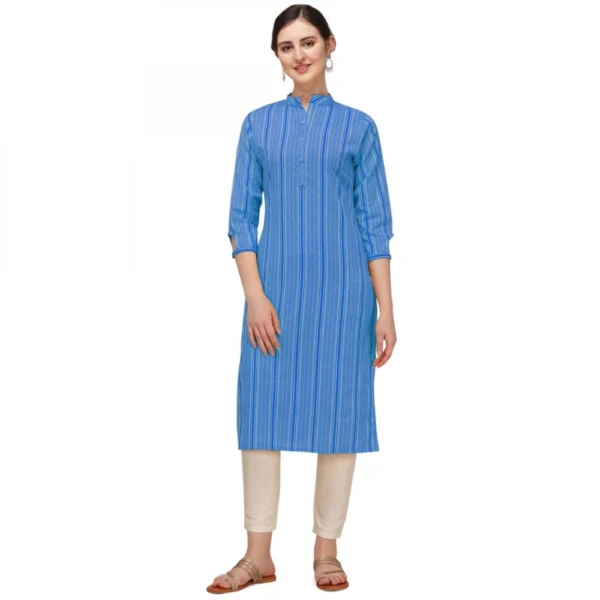 Women's Cotton Kurta Set With Bottom (Color:Blue, Material:Cotton)