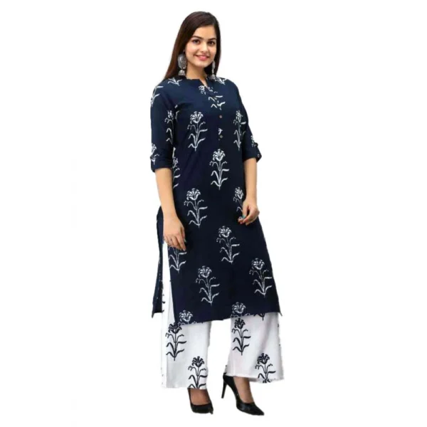 Women's Rayon Kurta Set With Bottom (Color:NBlue, Material:Rayon)