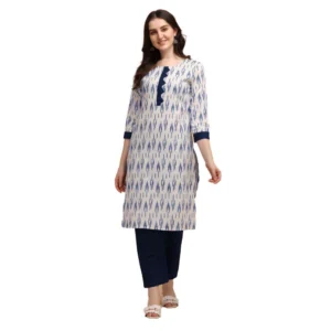 Women's Cotton Kurta Set With Bottom (Color:Blue, Material:Cotton)