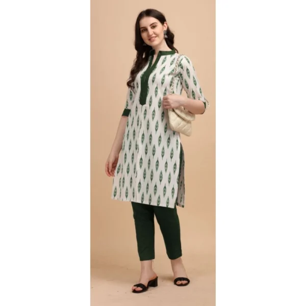 Women's Cotton Kurta Set With Bottom (Color:Green, Material:Cotton)