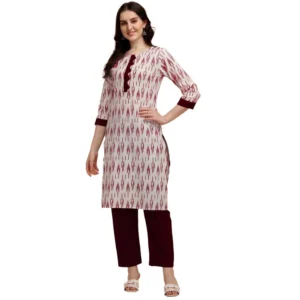 Women's Cotton Kurta Set With Bottom (Color:Red, Material:Cotton)