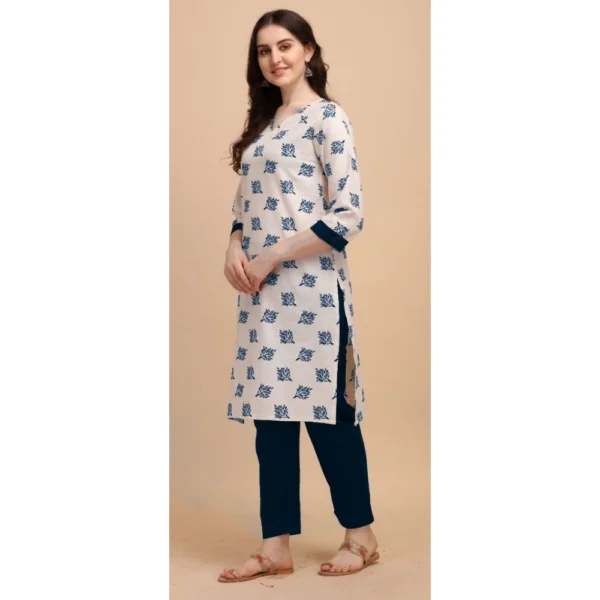 Women's Cotton Kurta Set With Bottom (Color:Blue, Material:Cotton)